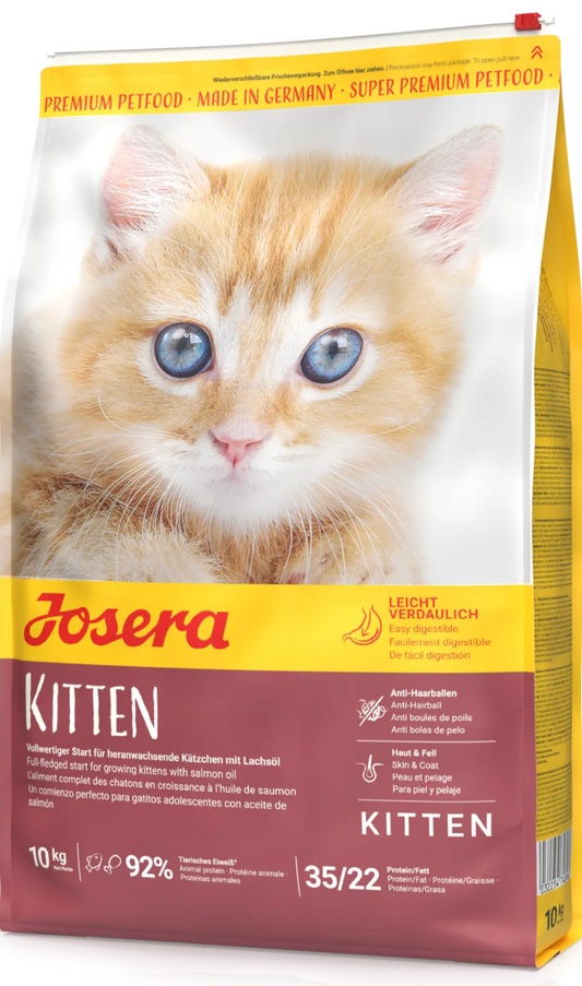 Josera Kitten cat food packaging with a kitten illustration on a white background