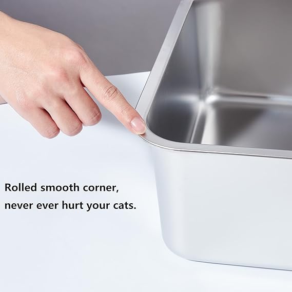 Open High-Sided Stainless Steel Cat Litter Box