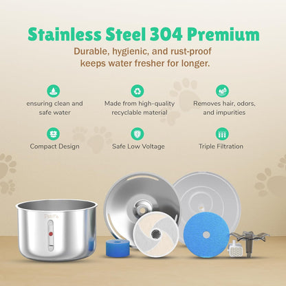 2L Flower Stainless Steel Pet Water Fountain
