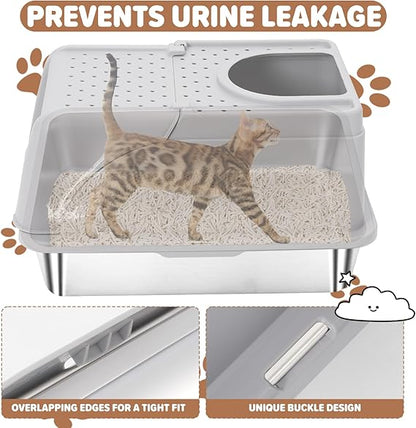 Fully Enclosed Stainless Steel Cat Litter Box with Lid