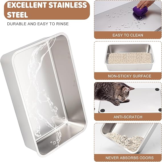 Fully Enclosed Stainless Steel Cat Litter Box with Lid