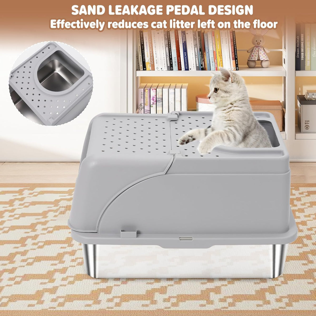 Fully Enclosed Stainless Steel Cat Litter Box with Lid