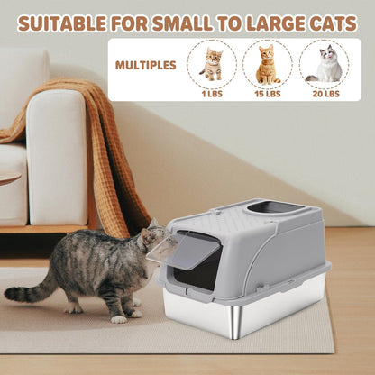 Fully Enclosed Stainless Steel Cat Litter Box with Lid