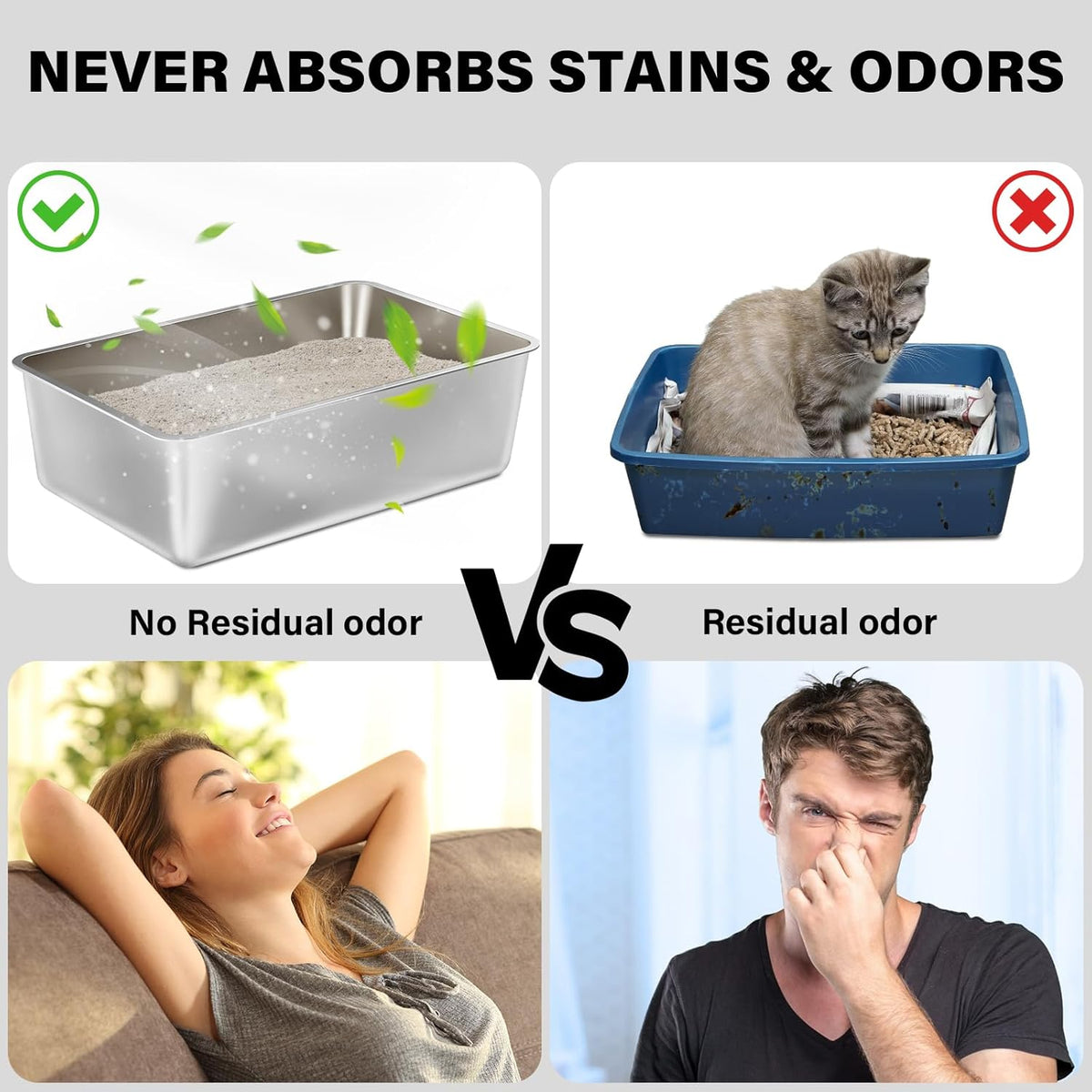 Open High-Sided Stainless Steel Cat Litter Box