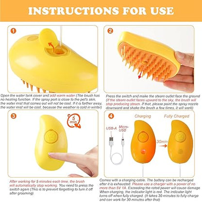 Mango-Shaped Pet Steam Grooming Brush for Cats and Dogs
