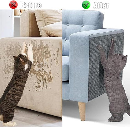 Cat scratcher mat protecting sofa and wall