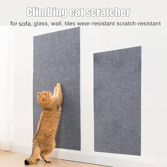 Cat climbing and scratching wall mounted mat indoors