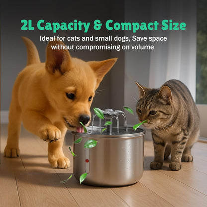 2L Flower Stainless Steel Pet Water Fountain