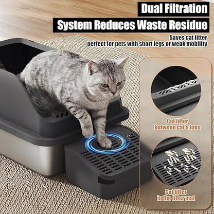 metal cat litter box with high sides and step