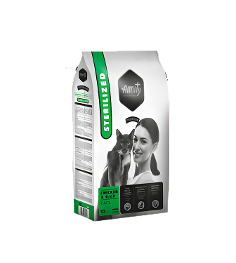 Cat food package with a woman and cat on the label against a white background