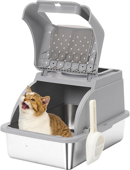 covered metal litter box for cats odor control