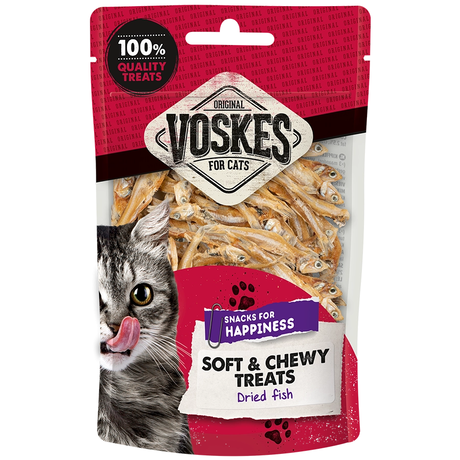 Voskes cat treats packaging with a cat's face on a white background