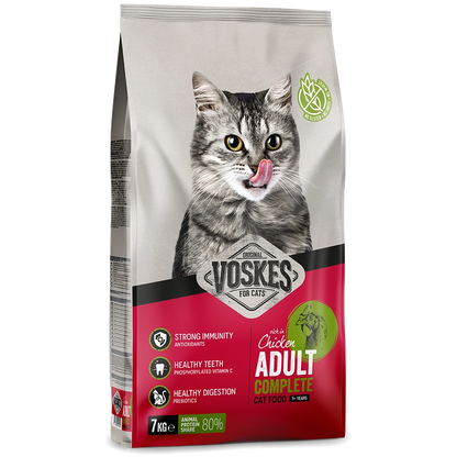 Voskes cat food package with a cat on the front on a white background