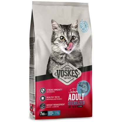 Voskes cat food package with a cat illustration on a white background
